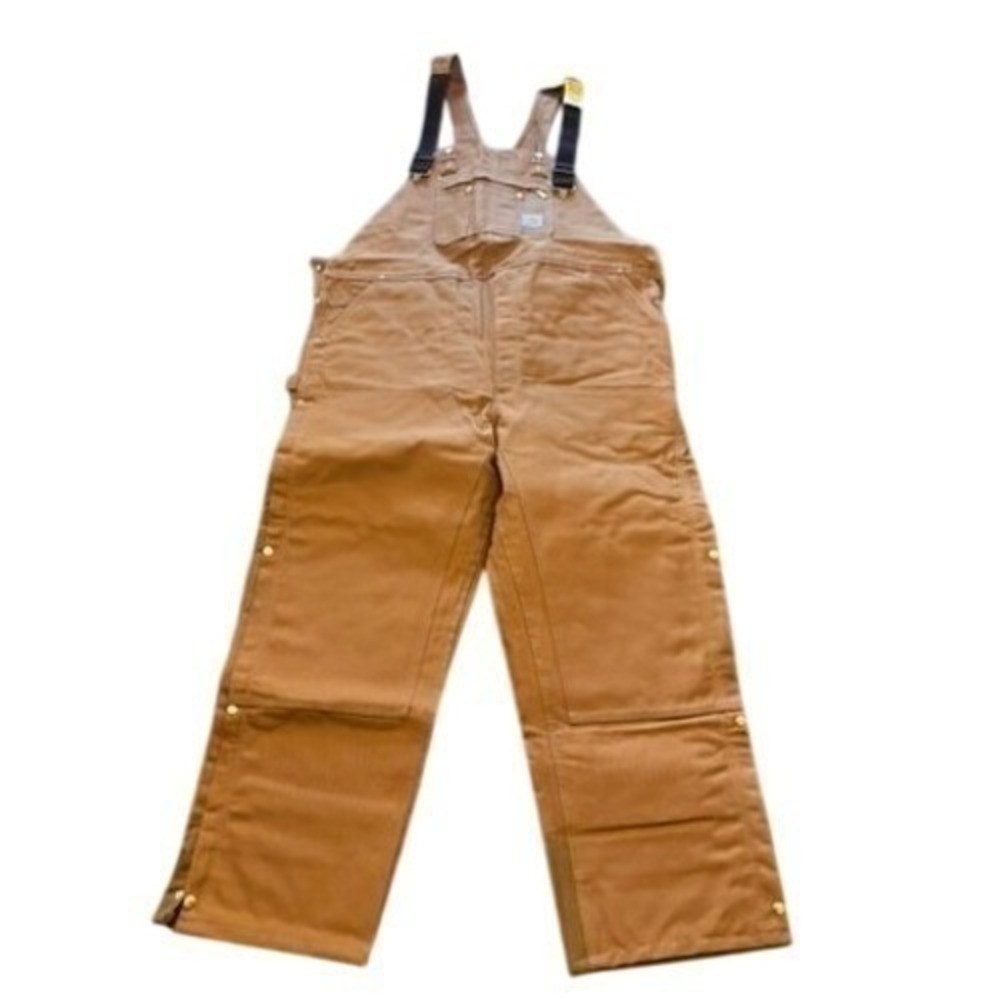 VTG Carhartt R41BRN Duck Bib Overalls Mens 50x34 Brown Quilt Lined Double Knee